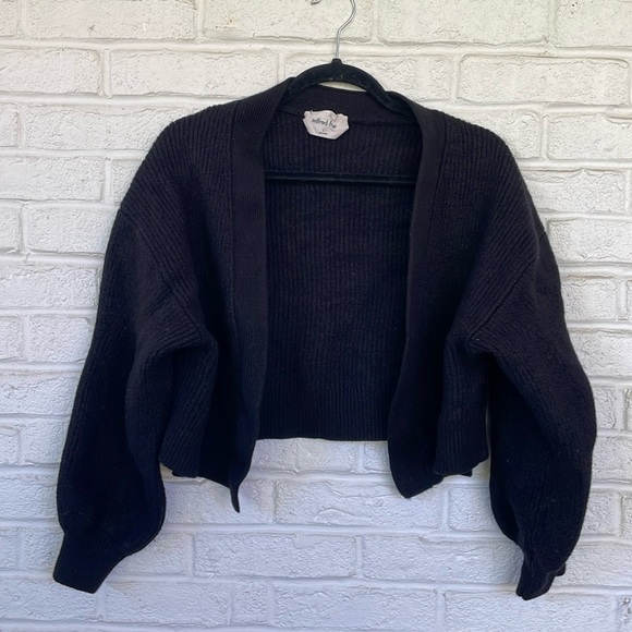 Wilfred Free Cropped Black Open Front Merino Wool Cardigan - Picture 1 of 10